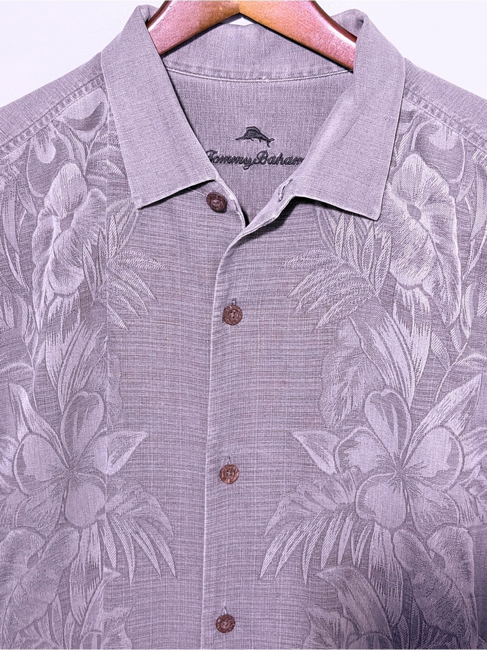 Tommy Bahama Gray-Lavender Floral Island-Inspired Camp Shirt